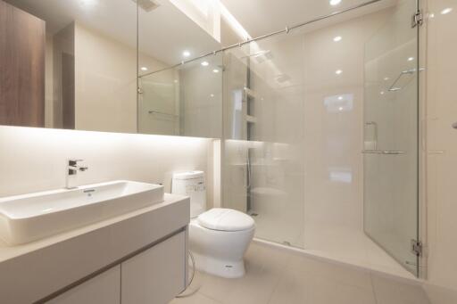 Modern bathroom with glass shower enclosure