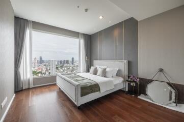 Modern bedroom with city view