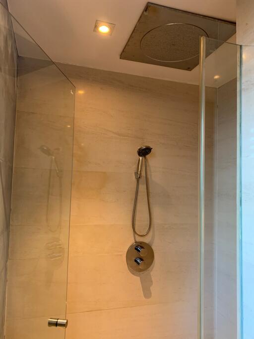 Shower area with glass doors