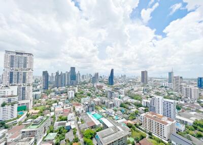 Skyline view of a city with high-rise buildings