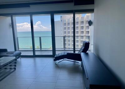 Modern living room with ocean view