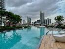 Rooftop pool with city skyline view