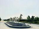 Outdoor view with horse sculptures