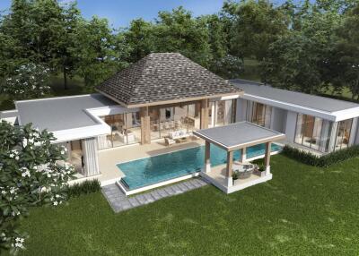 Exterior view of a modern house with a pool