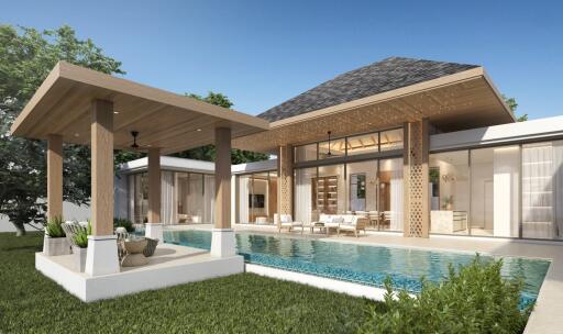 Modern villa with outdoor pool and pavilion