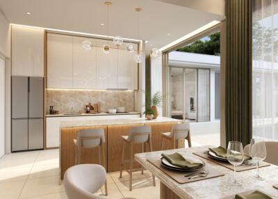 Spacious modern kitchen with dining area