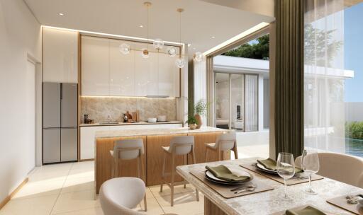 Spacious modern kitchen with dining area