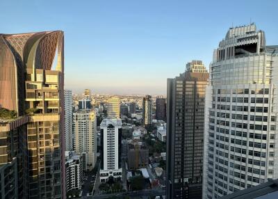 Skyline view of modern high-rise buildings in a city