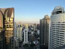 Skyline view of modern high-rise buildings in a city