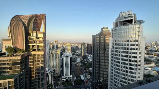 Skyline view of modern high-rise buildings in a city