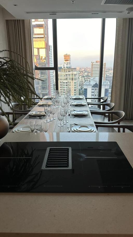 Dining area over cityscape view