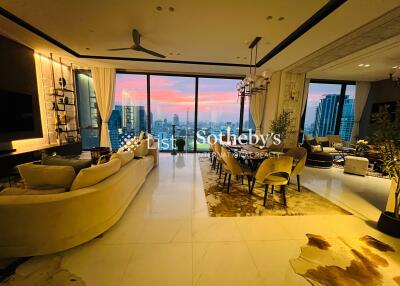 Luxurious modern living room with city view