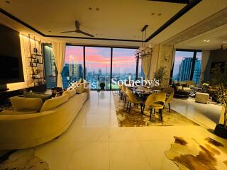 Luxurious modern living room with city view