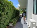 Outdoor driveway area with a bicycle and car