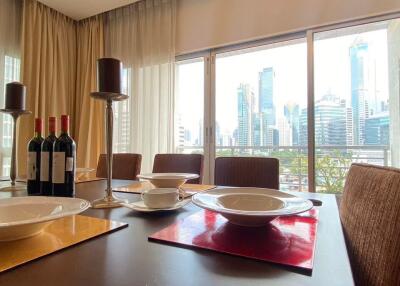 Modern dining area with cityscape view