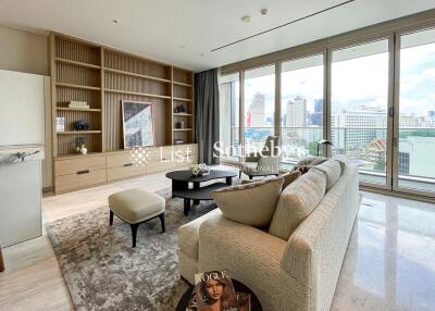 Modern living room with city views