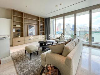 Modern living room with city views