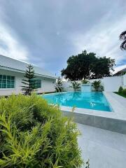 modern backyard with swimming pool