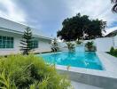 modern backyard with swimming pool