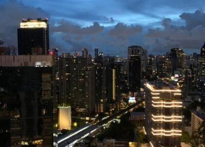 City skyline at dusk