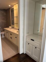 Bathroom with double sink and vanity area