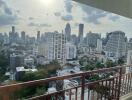 View of city skyline from balcony