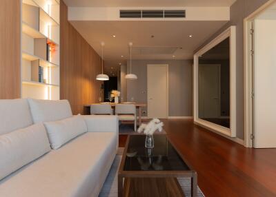 Modern living room with wooden floors and minimalist decor