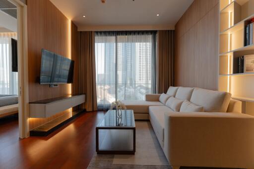 Modern living room with city view