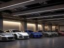 Spacious garage with multiple luxury cars