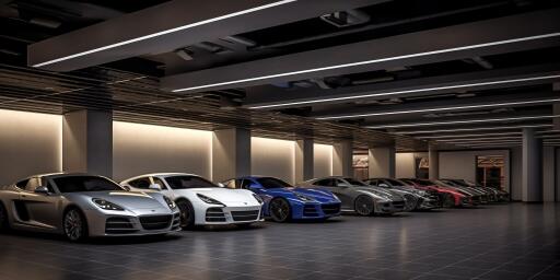 Spacious garage with multiple luxury cars