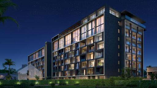 modern residential building at night