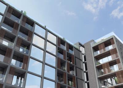 Modern apartment building with outdoor balconies