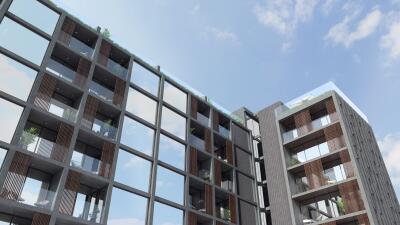 Modern apartment building with outdoor balconies