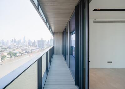 Long balcony corridor with cityscape view