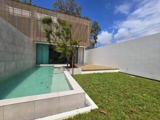 Modern house with pool and lawn