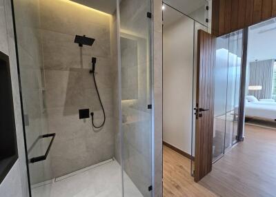 Modern bathroom with glass shower enclosure