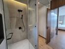 Modern bathroom with glass shower enclosure