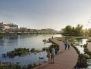 Walkway by the lake in a residential complex