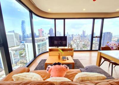 Stylish living room with a panoramic city view