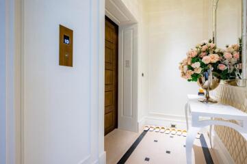 Elevator lobby with floral decoration