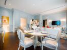 Elegant living room with dining area