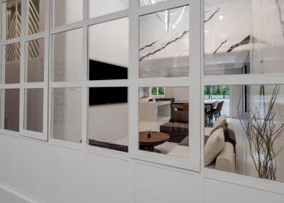 modern living room with glass partition