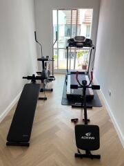 Home gym with exercise equipment