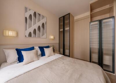 Bedroom with modern decor and built-in wardrobe