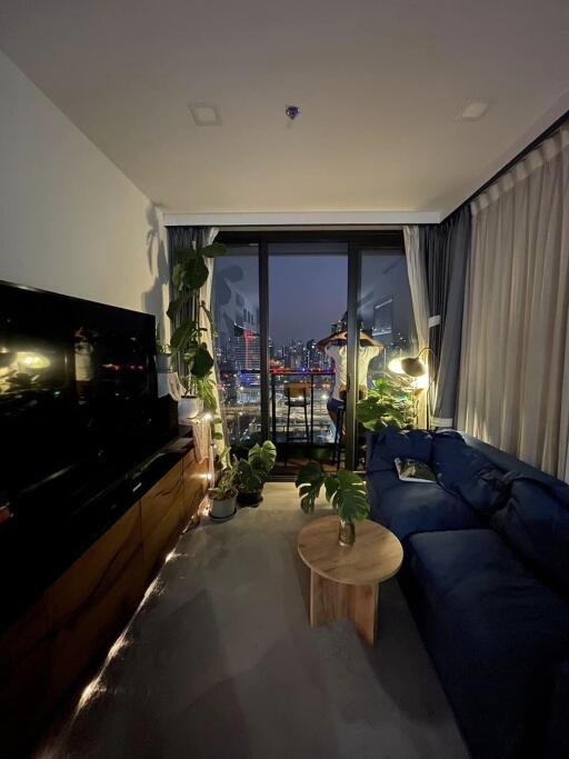 Cozy living room with a city view