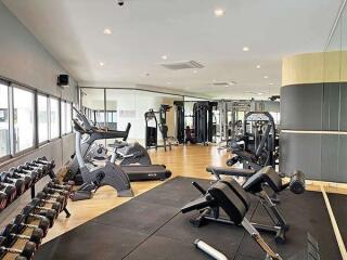 Fully equipped gym with various exercise machines and weights