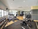 Fully equipped gym with various exercise machines and weights