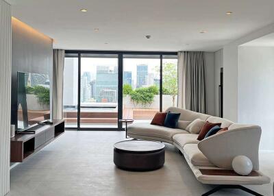 Modern living room with city view