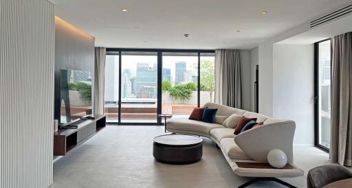 Modern living room with city view