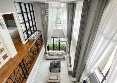 Spacious double height living area with large windows